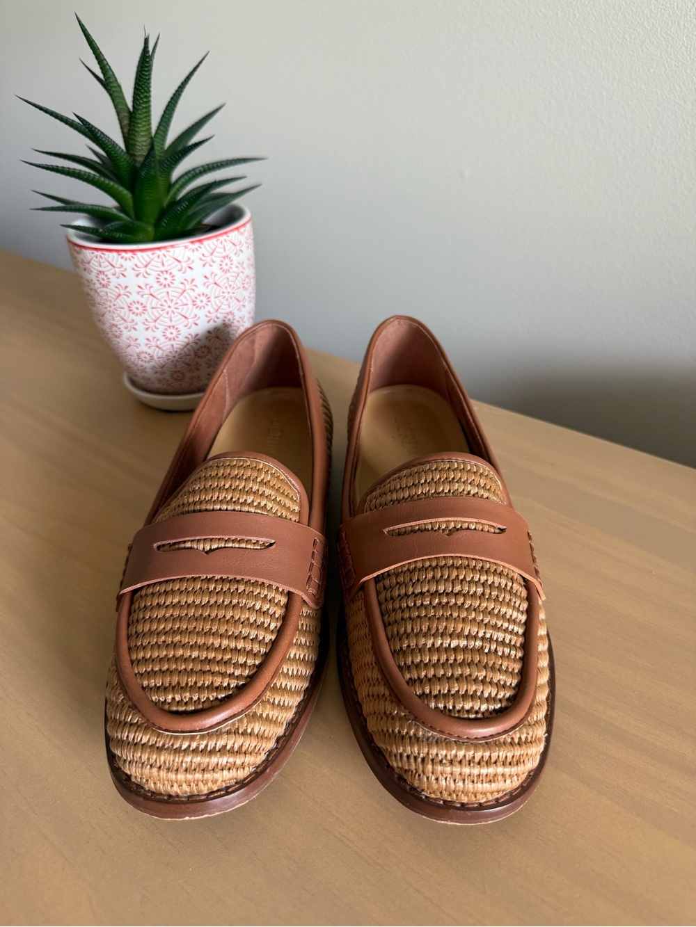 J Crew Woven Penny Loafers Cedarwood Raffia 8.5